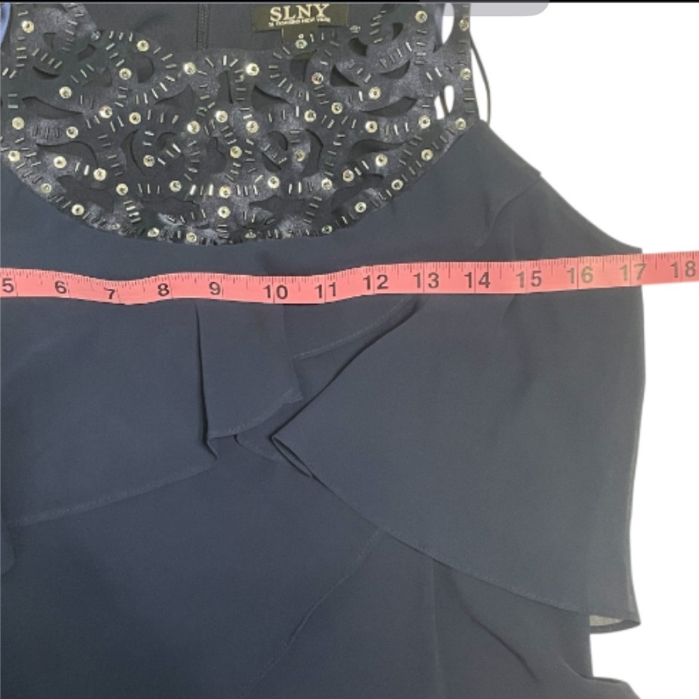 SLNY Navy Layered Midi Dress with Beaded Neckline - Picture 9 of 10